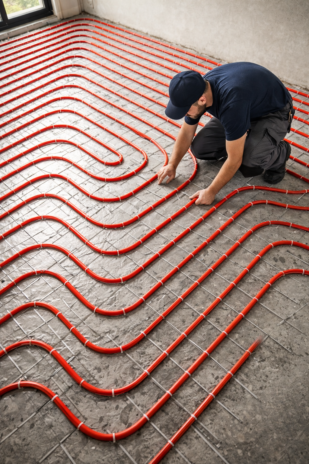 Technicien Boxotya pose plancher chauffant hydraulique